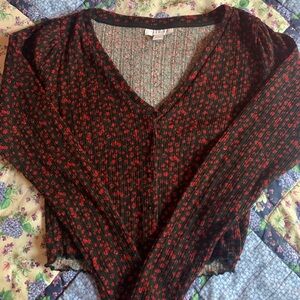 Floral Patterned Fitted Cardigan Black And Red